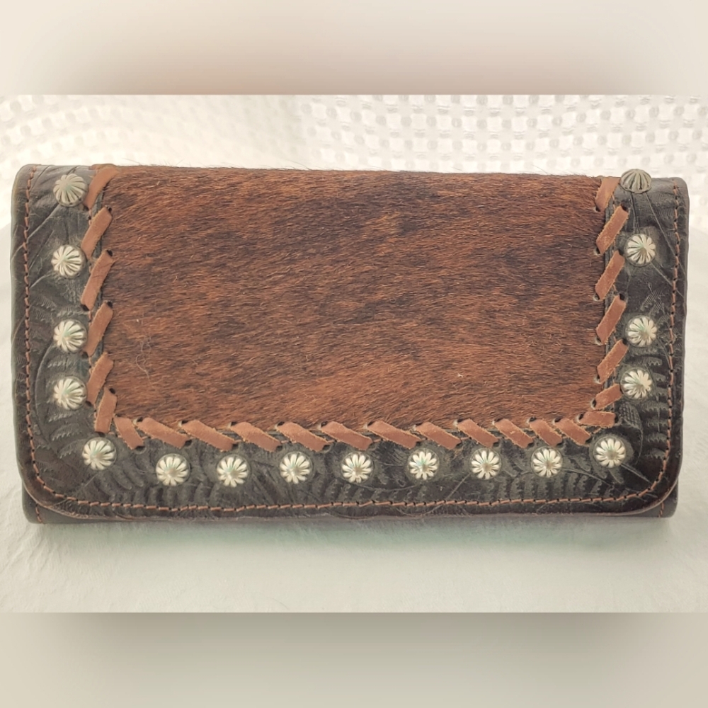 America West Cowtown Pony Hair Genuine Leather Tri-fold Wallet